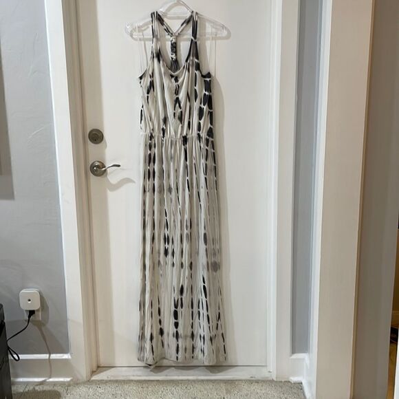 CYNTHIA ROWLEY  white grey tie dye halter maxi dress small - Picture 1 of 8